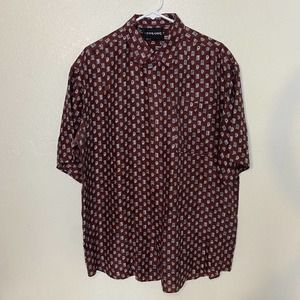 Vintage Colore Italia 100% Silk Short Sleeve Button Up Shirt Red Size L - x